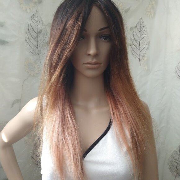 HUMAN WIG NO LACE OMBRE BLOND ,PINK - Picture 2 of 3